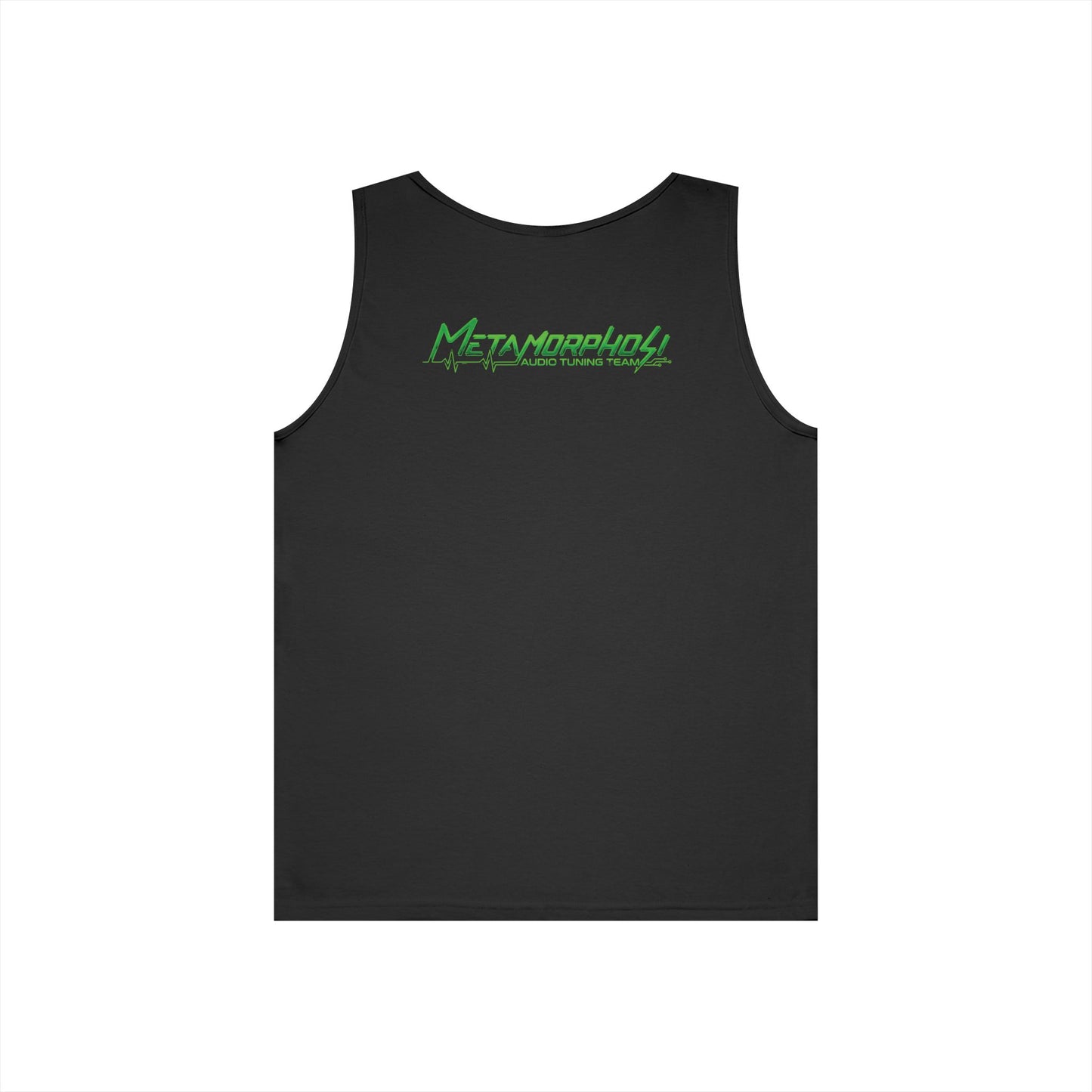 Metamorpholy Green Script Tank Top — Minimalist Graphic Cotton Tank