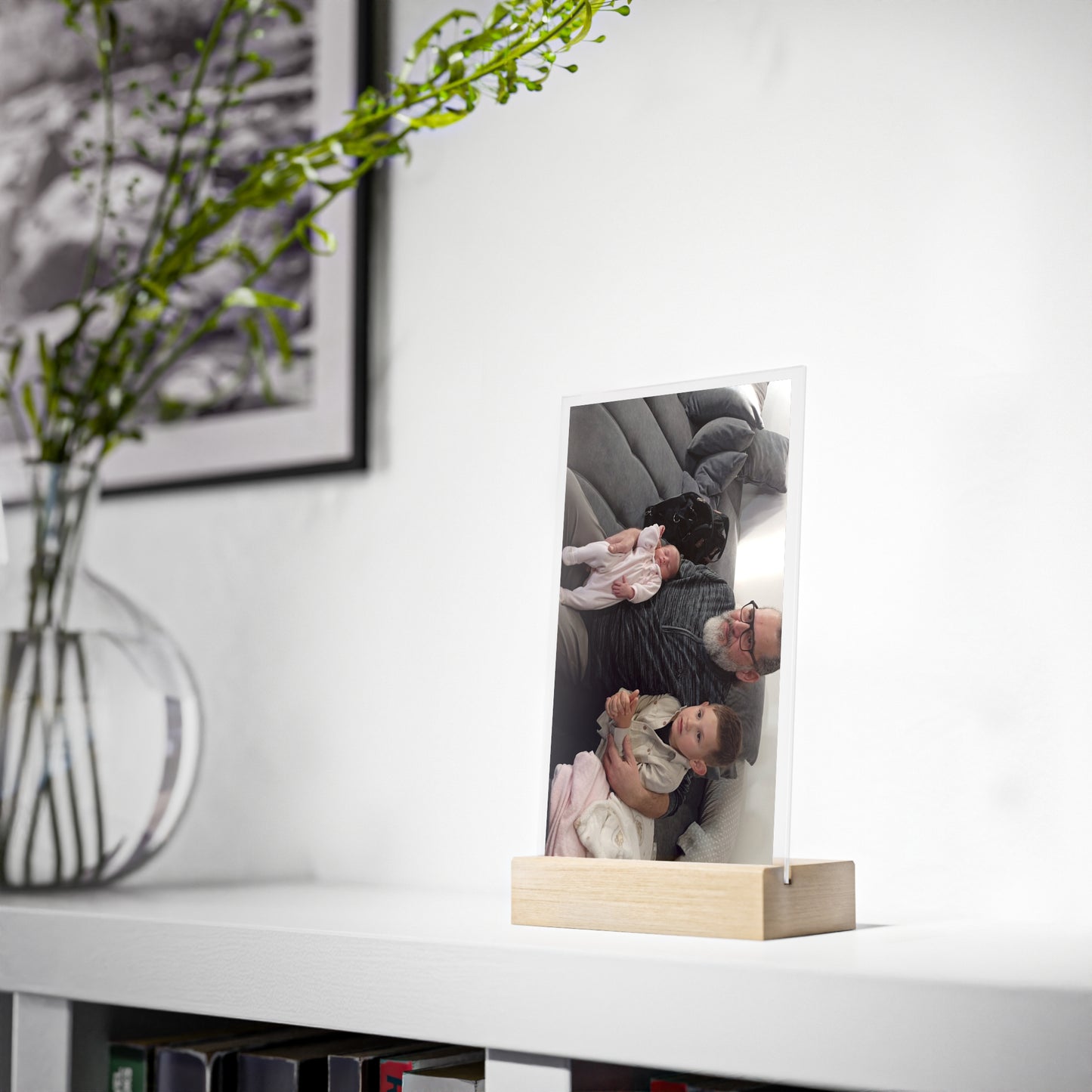 Personalized Photo Acrylic Sign with Wooden Stand — Custom Family Keepsake